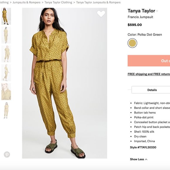 TANYA TAYLOR | Francis Green Silk Jumpsuit - Picture 8 of 9